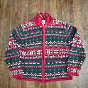 Vintage 2002 Tiara International Christmas Trees & Snowflakes Full Zip Fair Isle